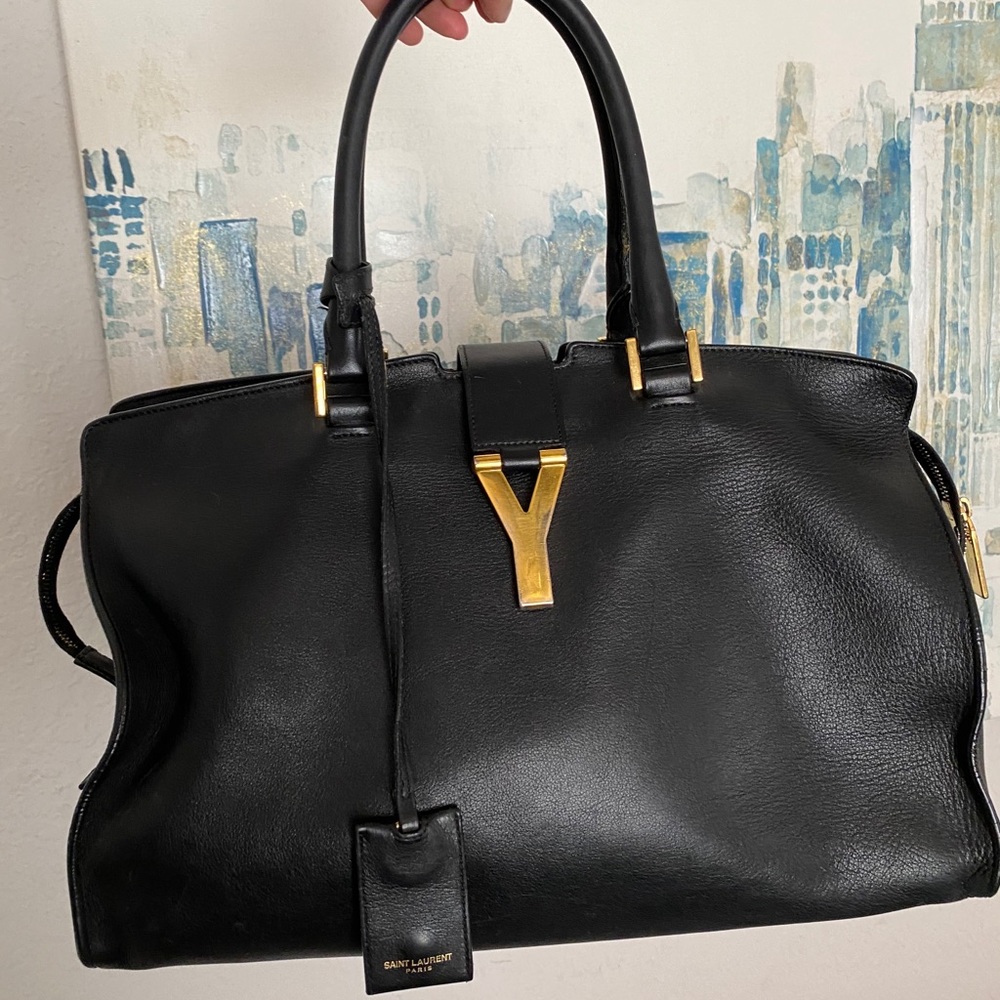SAINT LAURENT Cabas Y Satchel Black Leather
